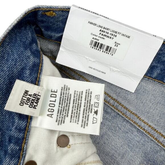 NWT AGOLDE Parker Long Mid Rise Cut-Off Denim Shorts Size 23 Fairway - Picture 8 of 11